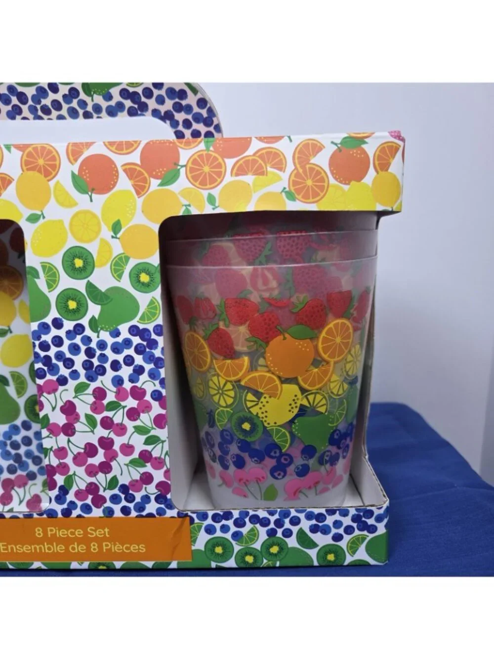 NWT C&C California Home 8 Pc Fruit Melamine Plate & Cup Set Rainbow Unopened